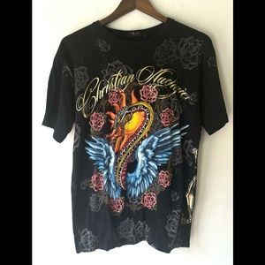 Christian Audigier Size Large Winged Snake T-Shirt